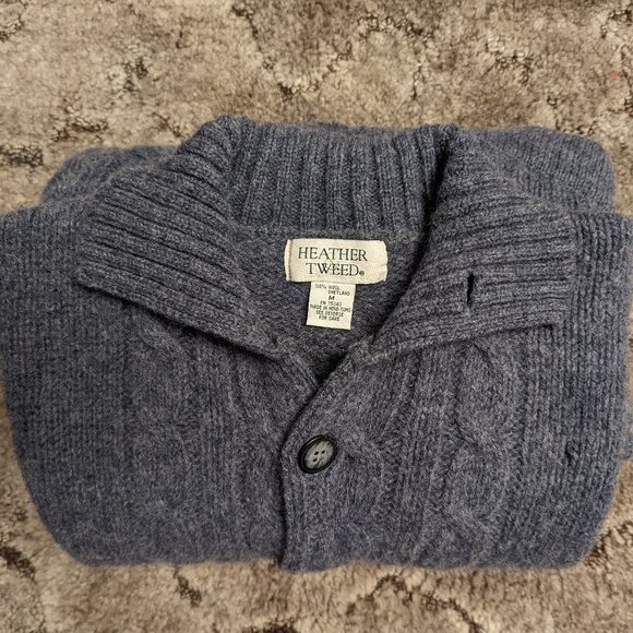 Plaited Cable Blue Sweater with pockets, Heather Tweed size M, wool - Picture 8 of 8